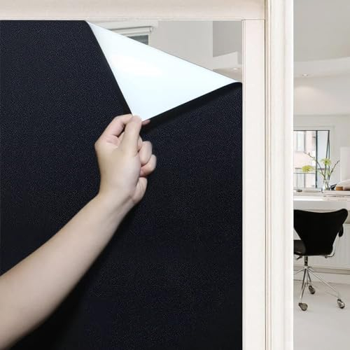 DIFIT Blackout Window Film Privacy Frosted Window Film Self Adhesive Blackout Films for Glass Windows Total Light Blocking No Glue Static Cling (Black-White, 30 x 120cm)