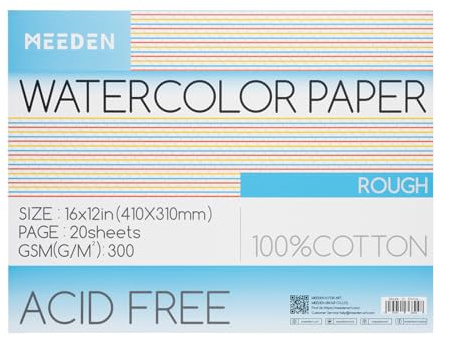 MEEDEN Aquarellpapier Block - 100% Baumwoll-Aquarellpapier Block mit 20 Blatt, 140lb/300gsm, säurefreies Kunstdruckpapier für Aquarell, Gouache, Tinte und mehr, 41 x 31cm Rough