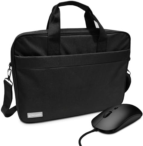 Atlantis Borsa notebook 15.6 pollici + Mouse USB, a tracolla modello Lisbona, imbottitura interna, tasca porta documenti, tasca esterna per accessori, fascia Trolley. Cinghia a tracolla, nero.