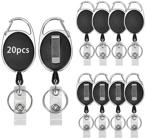 Porte Badge Enrouleur, 20 Pièces Porte Clef Retractable avec Clip de Ceinture Crochet et Boucle et Porte - clés, Porte Clé Retractable Pour ID nom porte - clés D'Identité
