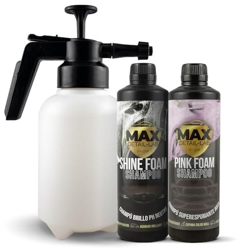 MAX DETAIL-LAB - Foam Pack - Kit Nettoyage Voiture Shampoing Pulvérisateur Foamer Haute Pression, Mousse Active, Snow Foam Cherry Rose, Produit Detailing Extérieur Carrosserie Professionnel Auto Moto