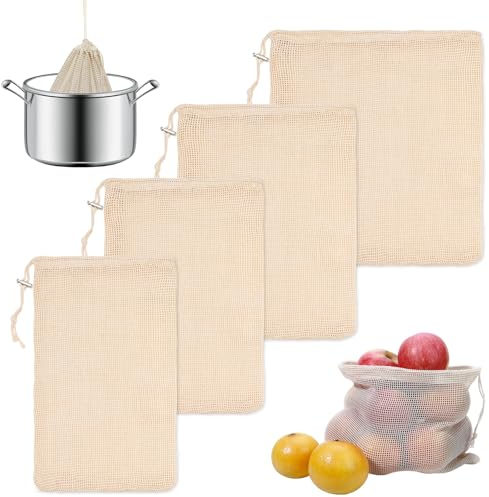 Pack 4 Malla para Cocer Garbanzos y Legumbres - Bolsa de Cocina Reutilizable para 2kg y 3kg - Red para Verduras y Garbanzos Cocidos
