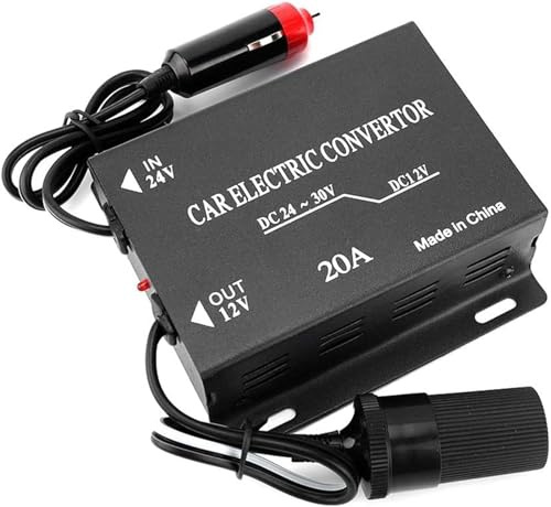 TKSE Convertidor de fuente de alimentación de coche de 20 A, transformador reductor de 24 V a 12 V, tipo encendedor de cigarrillos