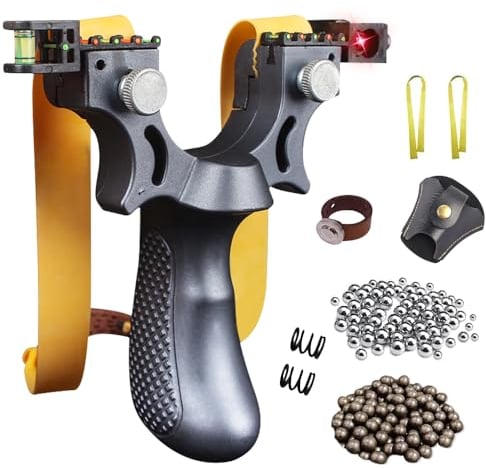 XEERUN Steinschleuder Profi für Jagd, Schleuder Set, Sport Outdoor Slingshot, Metall Katapult, mit Anblick, 2 Gummibändern 200 Tonkugeln,100 Stahlkugeln, für Anfänger & Profis Jagd/Zielspiel