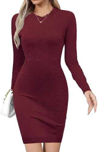 Zeagoo Abito da Donna Elegante in Maglia Maniche Lunghe Girocollo Stile Casual Tubino Aderente a Coste per Autunno Inverno