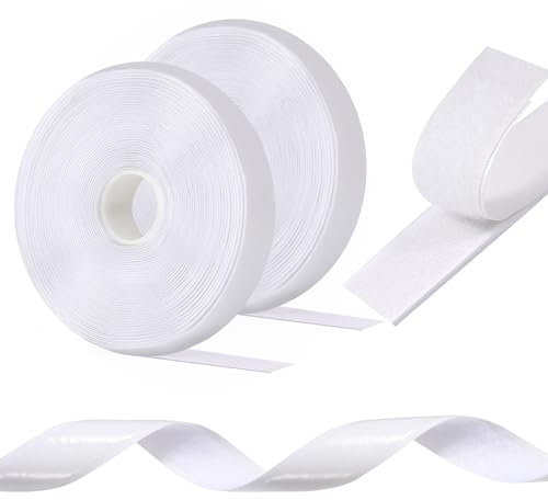 Aurora & Tithonus Cinta De Gancho Y Bucle 8m X 20mm, Hook Y Loop Tape, Cinta Autoadhesiva Para Marcos De Cuadros, Mosquiteras, Alfombras, Bricolaje - Blanco