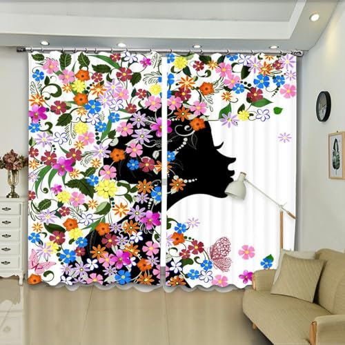 Mtddyyds Vorhänge 3D Bunte Blumen Schmetterling Mädchen 280X260 Blickdicht Gardinen Mit Ösen Thermovorhang Verdunkelungsvorhang Für Kinderzimmer Wohnzimmer Fensterdekoration 3D Ösenschal