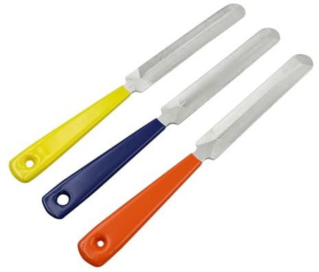 ANCLLO Set di 3 Lime per Dadi per Chitarra, Sega per scanalatura, Set di Strumenti per la Regolazione delle Corde della Chitarra per Chitarra, Ukulele, Basso, Banjo (Arancione, Giallo, Blu)
