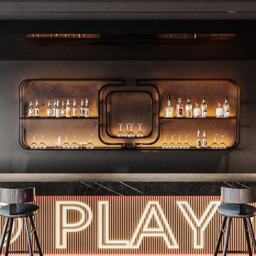 Modernes Weinregal aus mit LED-Beleuchtung Bar Einheit Schwebende Regale aus metall moderne 2. Stock multifunktionales barregale multifunktionales schwebende weinregal displaystand Für Zuhause,bar