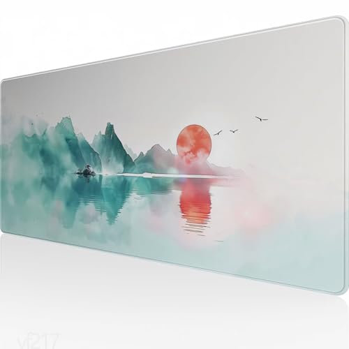 Tapis de Souris 600x300x3mm,Tapis de Souris Blanc Tapis Souris,Gamer Mouse Pad Peinture à l'encre,Surface Spéciale Améliore la Vitesse Précision,Base en Caoutchouc Antidérapante Tapis de Bureau YF-217