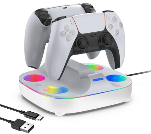 PS5 Controller Ladestation, PS5 Ladeständer Controller mit RGB Lichteffekt, Dual Controller Gleichzeitiges Laden mit LED Ladeanzeige, Ladestation für Playstation 5/DualSense Edge Controller