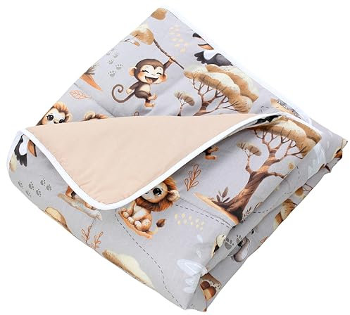 TupTam Krabbeldecke für Baby 120x120 cm - Gepolsterte Spieldecke Baby Baumwolle, XXL, OEKO-TEX, Weich & Hautfreundlich, Farbe: Dschungeltiere Grau/Beige