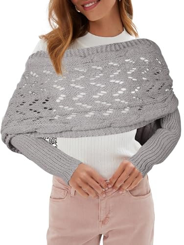 Risipu Gestrickter Schal Mit Ärmeln für Frauen - Pullover Wrap Für Herbst Winter, Warm Und Gemütlich (Hellgrau)