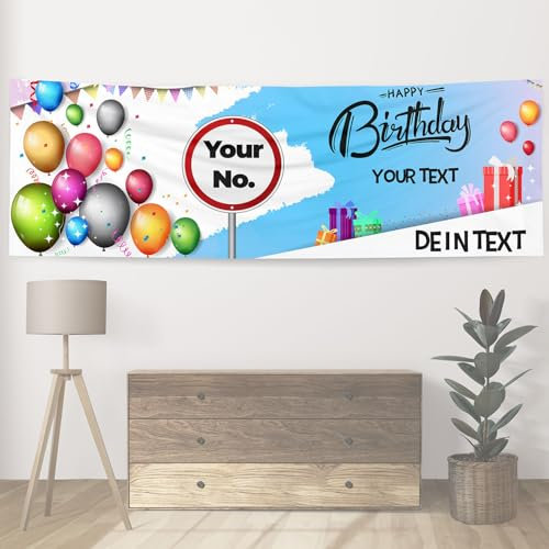 Party Banner Personalisierbar mit Foto und Text Geburtstagsbanner Indoor Groß 300 X 100 CM XXL Format Happy Birthday Geburtstagsposter Deko Motiv Speed Sign