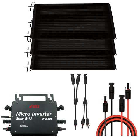 Wonder Full Energy – Kit Solaire Flexible 300W Plug & Play – Monocristallin, IP67 – Léger & Courbable – Micro-onduleur Inclus – Installation Facile pour Balcon, Toit, Camping-Car, Bateau