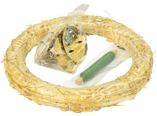 Adventskranz-DIY-Set - Inhalt: 1x Strohkranz 30 cm, 4x Kerzenhalter gold 8 cm, 1x Wickeldraht grün 100g
