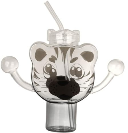 BEBEMOKO Vaso De Vidrio con Tapa y Pajita Taza De Café con Diseño De Gato Transparente para Casa y Oficina Original para Amantes Felinos