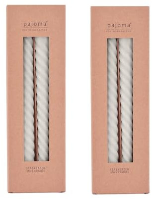 pajoma® Gedrehte Stabkerzen Hellgrau 8 Stück | Hochwertige Drehkerzen - 45g Wachsgewicht, ca. 5 Std. Brenndauer, 250 x 20 mm | Premium Spiralkerzen, Twisted Kerzen, Wendekerzen