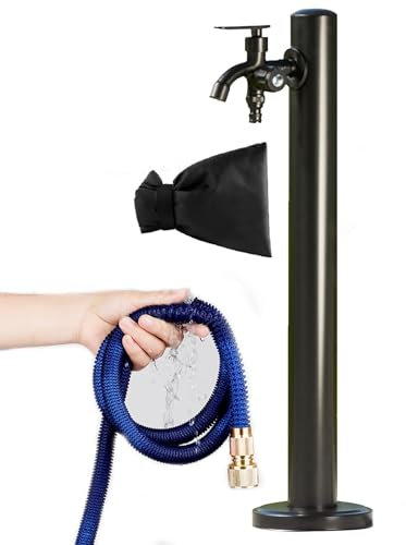 Poteau de fontaine d'extérieur antique avec pistolet pulvérisateur pour arrosage hivernal noir colonne de robinet de jardin pour station de lavage de voiture, robinet ornemental, irrigation au sol,