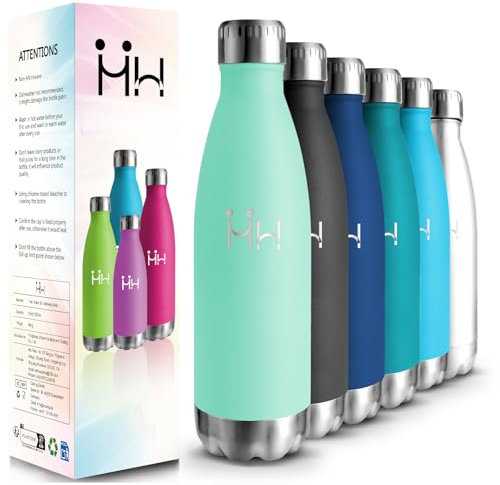 HoneyHolly Botella Termica - 500ML - Botella agua Acero Inoxidable, Termo con pared Doble Aislamient, de Fugas, Cantimplora Termica para Niños, Deportiva, Gym - Conserva 12 Horas Caliente, 24 frio