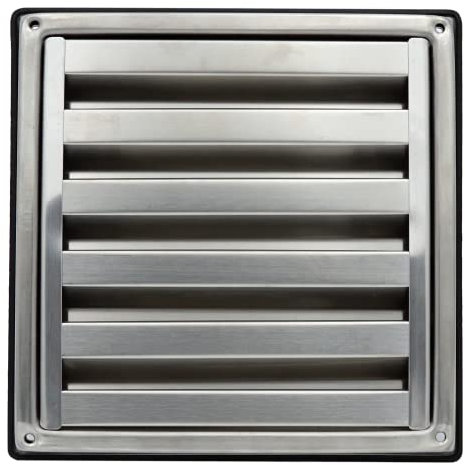 DOMUX - Edelstahl Lüftungsgitter 100mm für Dunstabzugshaube/Wäschetrockner - mit Insektenschutzgitter und Festen Lamellen - Optimaler Luftstrom