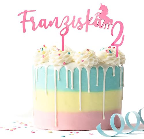 Suzu Papers Cake Topper Geburtstag Name personalisiert - Tortenstecker mit Wunschname und Zahl - Tortendeko Einhorn Kindergeburtstag Pferd (Rosa Acryl)
