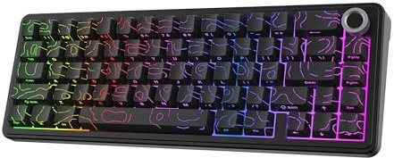 EPOMAKER X Aula F65 Pro Clavier Mécanique pour Jeux sans Fil, Hot-Swappable, Bouton Rotatif, Touches PBT Transparentes, RGB, BT/2.4GHz/USB-C, Disposition 65% (Noir Topographique, Icesoul Switch)