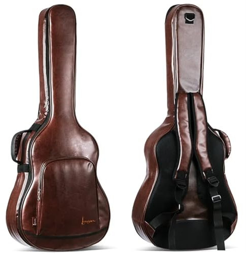 LXLAEOANG 40/41 Zoll PU Braun Gitarrenkoffer Akustik Folk Gitarre Gig Bag Abdeckung Mit Schultergurten Wasserdichter Gitarrentasche Rucksack für Reisen