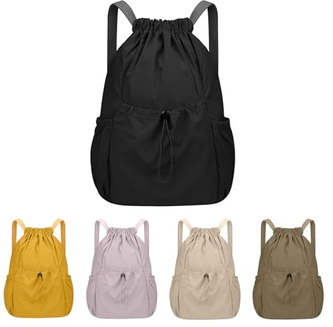 Risipu Rucksack mit Kordelzug, wasserdicht, große Kapazität, Kordelzugbeutel mit mehreren Taschen, Turnbeutel mit Kordelzug für Männer und Frauen, Schwimmen, Sport, Fitness, Reisetaschen, Schwarz