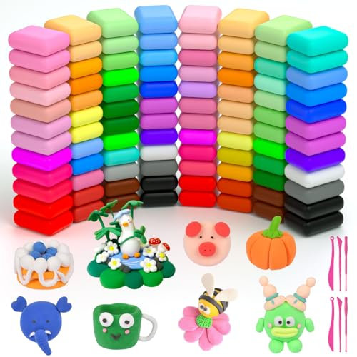 AUAUY Arcilla Polimerica Secado al Aire, 96 Colores Arcilla PoliméRica con 6 Herramientas para Esculpir, Foamy Moldeable Air Dry Clay, No TóXicas Plastilina Regalo para NiñOs y NiñAs de 3 a 12 AñOs