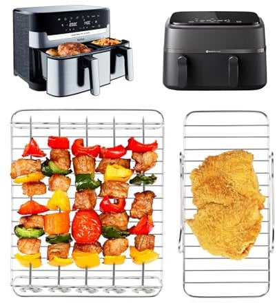 2 Pcs Stainless Steel Air Fryer Racks with 5 Skewers, Compatible with Philips Dual Drawer Air Fryer 9L/6L/3L (3000 Series NA350/00 NA352/04), Tower Air Fryer Accessories
