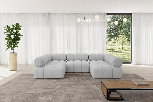 ALTDECOR Modulares Sofa Ecksofa in U-Form Corner modular Sofa Eckcouch Couch Wohnlandschaft Cauchsofa Polstersofa Garvo-U1-285x190x70 cm Hellgrau