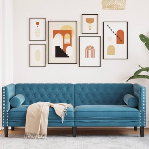 Emmtore Chesterfield Sofa, Couch mit Armlehnen Rückenlehne Stützbeine, Polstersofa für Wohnzimmer, Couchgarnitur Blau,3-Sitzer
