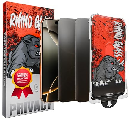 Rhino Glass 2-Pack Easy Install Privacy Screen Protector for iPhone 17 Pro Max 6.9″ [True 28°Anti Spy] [Scratch-Resistant 9H Tempered Glass] Gen 2 – with Alignment Frame