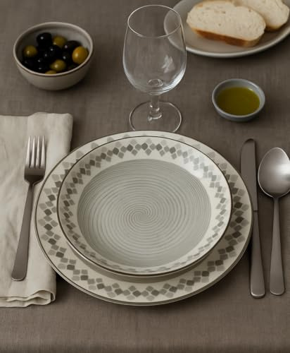 Servizio Piatti per 6 Persone in stoneware 18 pezzi per Lavastoviglie modello (kalos grigio)