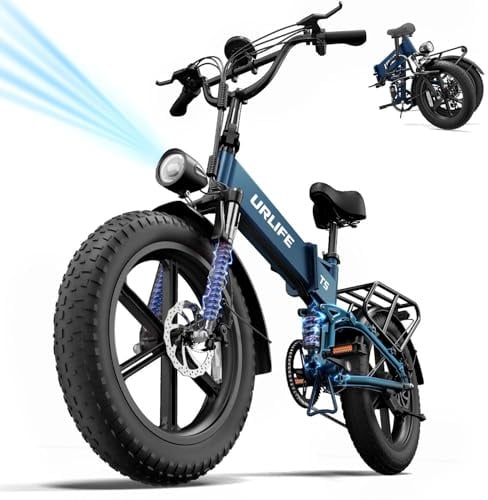 URLIFE Klapprad Elektrofahrrad, 20 * 4.0 Zoll Fat Tire E Bike Herren mit 48V 13AH Herausnehmbarer Akku, Lange Reichweite bis 80-100KM, Vollfederung für Alle Geländearten 7-Gang