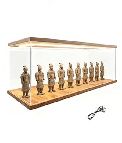 Acryl Vitrine Breites und Kurzes Display mit Led-Streifenbeleuchtung, Stapelbare Acrylstaubschutzabdeckung für Helm-, Karten- Hockeypuck-Vitrinen, Desktop(65x60x65 cm/26x24x26 in)