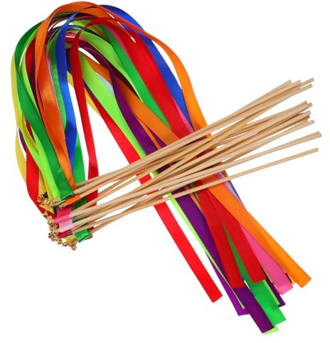 SHINEOFI Party Luftschlangen mit Glöckchen 20 Stück Bunte Hochzeitsstäbe mit Farbechten Bändern Wiederverwendbare Feenstab Dekoration für Hochzeitsfeiern und Outdoor Partys