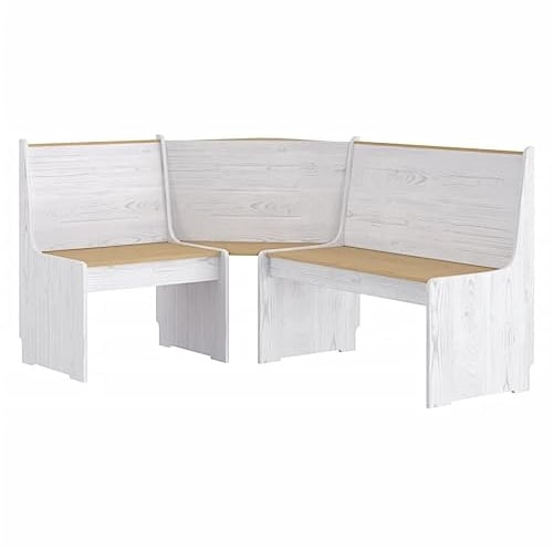 ZIRLANLV Eckbank aus Massivem Kiefernholz mit Rückenlehne, Freistehende Kücheneckenbank, Platzsparende Eckbankette für Essecken, Küche und Kleine Räume (Honigbraun und Weiß)