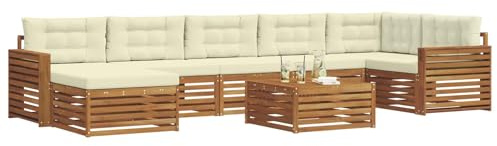vidaXL Sofagarnituren 8 pcs Natur und Creme Massivholz Akazie, Garten Ecksofa Set, modernes Outdoor-Möbel, strapazierfähig, zum Chillen am Pool, für die Terrasse