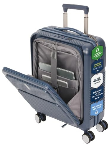 Aerolite 55x40x20 Expandable Cabin Suitcase with Front Laptop Compartment | Hard Shell Cabin Luggage 55x40x20cm , Laptop Pocket , 8 Wheel Spinner , Ryanair , TSA Lock , Carry On Hand Luggage (Blue)