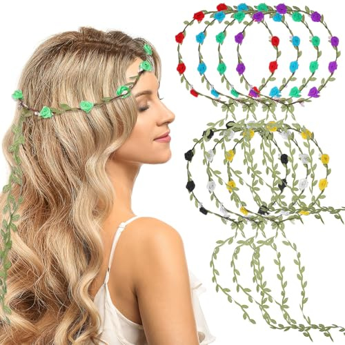 AKOOSY 7 Stück Blumenkränze für Haare aus Gewebe Boho Style Haarband mit Zierranken Bequem und Einfach zu Tragen für Hochzeiten und Kostümpartys
