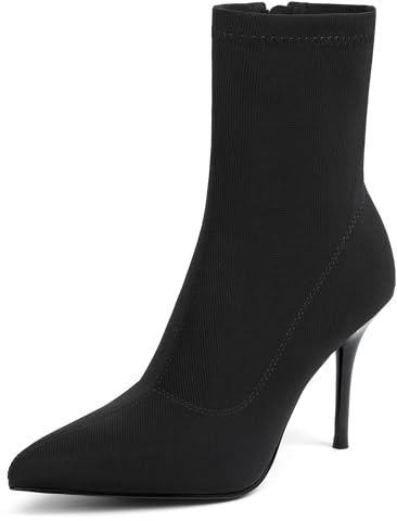 vivianly Stretch Pointed Toe Sock Booties Mid-Calf Ankle Boot Stiletto Heel Boots for Women size 9
