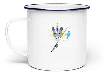 Unicorn angler for fish fishing fans, enamel mug., Enamel, White, One Size