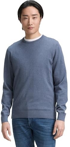 TOM TAILOR Herren Basic Strickpullover Mit Crewneck, 18964 - Vintage Indigo Blue Melange, S EU