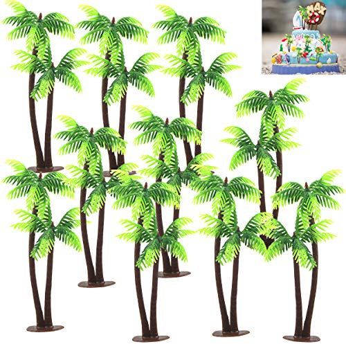 10pcs Plastic Cocount Palm Tree Cake Decoration Toppers,5.11inch DIY Mini Artificial Scenery Landscape for Jungle Themed Cake Decoration,Fish Tank,Teaching