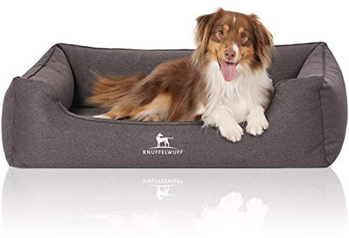 Knuffelwuff Orthopädisches Hundebett Leano aus Velours mit Handwebcharakter Übergröße XXXL 155 x 105cm Schwarz - abnehmbarer Bezug - waschbar - für große, mittelgroße und kleine Hunde
