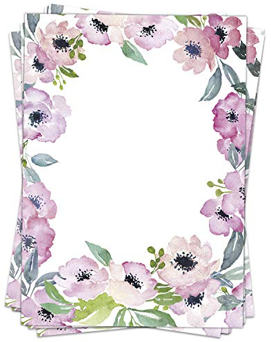 50 Blatt Briefpapier (A4) | Aquarell Look Rose Blüten | Motivpapier | edles Design Papier | beidseitig bedruckt | Bastelpapier | 90 g/m²