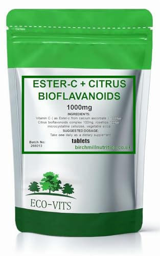ECO-VITS Ester-C 1000mg Vitamin C Supplement 60 Tablets with ROSEHIPS and Citrus BIOFLAVONOIDS, HIGH Absorption