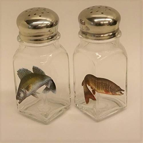 GTK - Geweihe & Trophäen KRUMHOLZ Salz & Pfeffer Streuer Set mit farbigen Motiv Fisch Zander und Hecht
